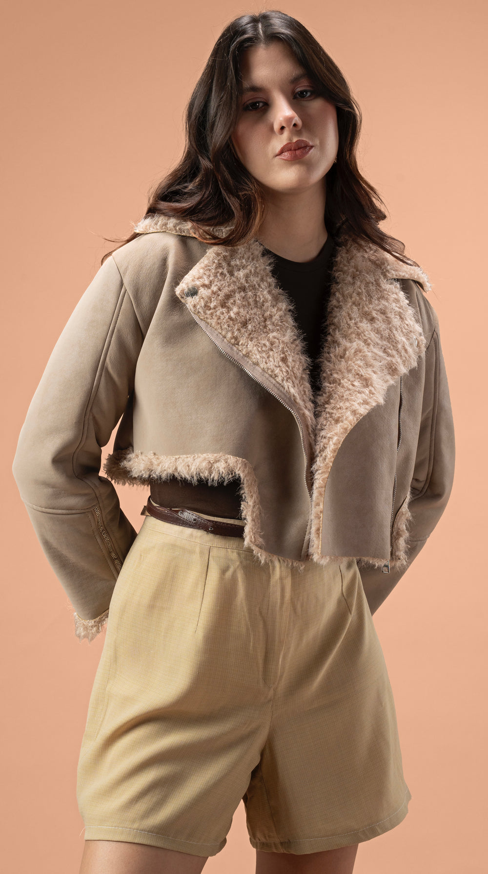V faux leath jacket