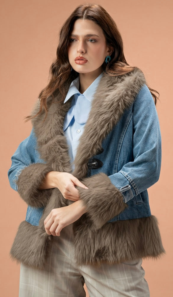 Denim Jacket with Fox Fur