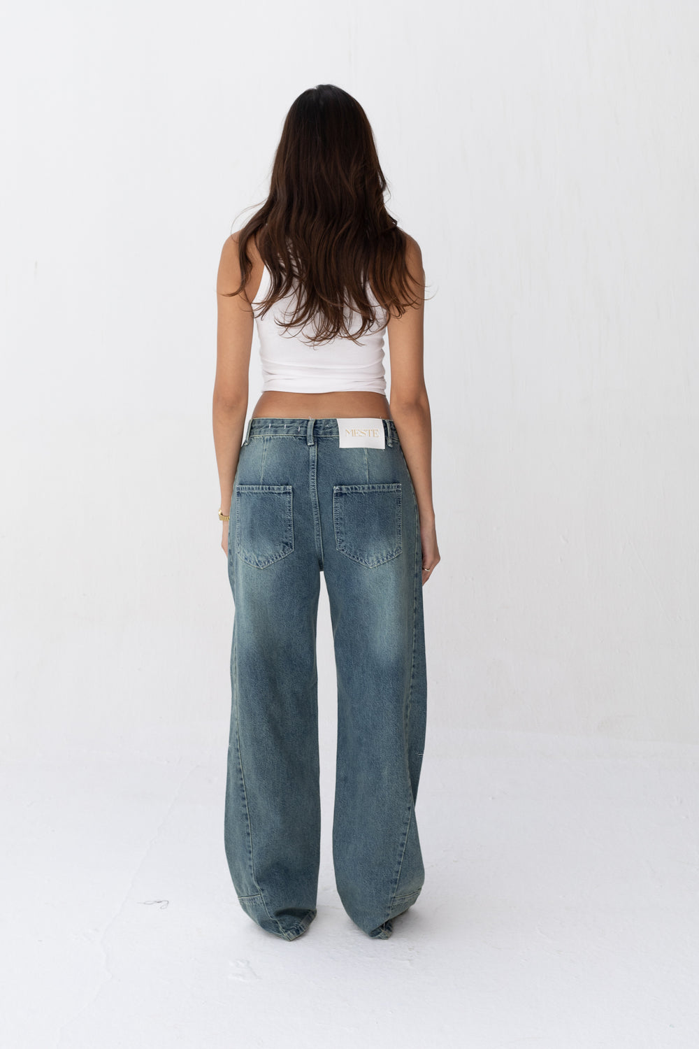 Wide Leg Jeans Vintage Blue Front Cut