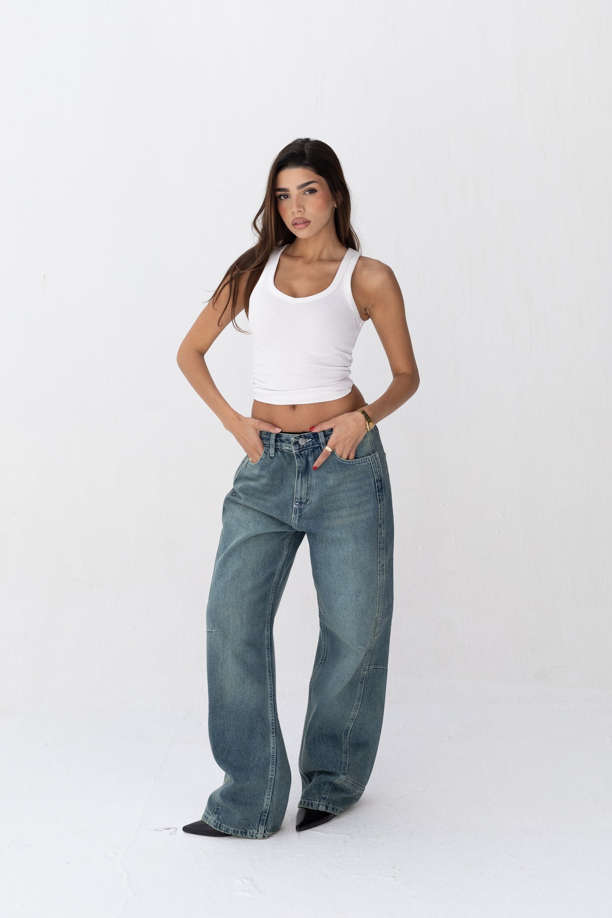 Wide Leg Jeans Vintage Blue Front Cut