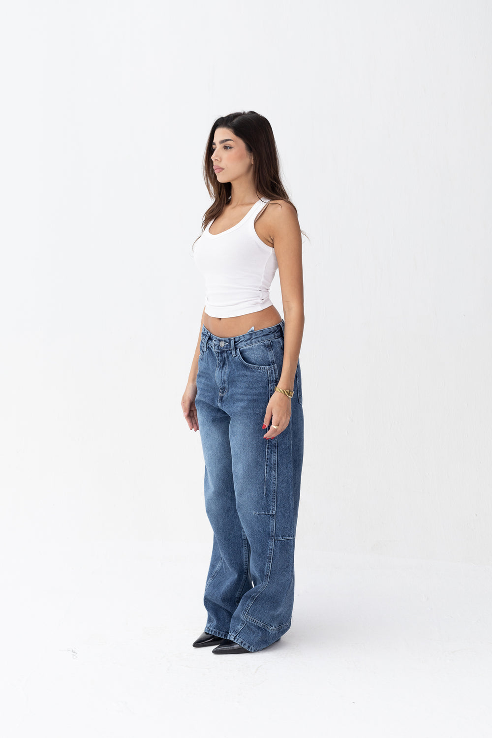Wide Leg Jeans Blue Front Cut