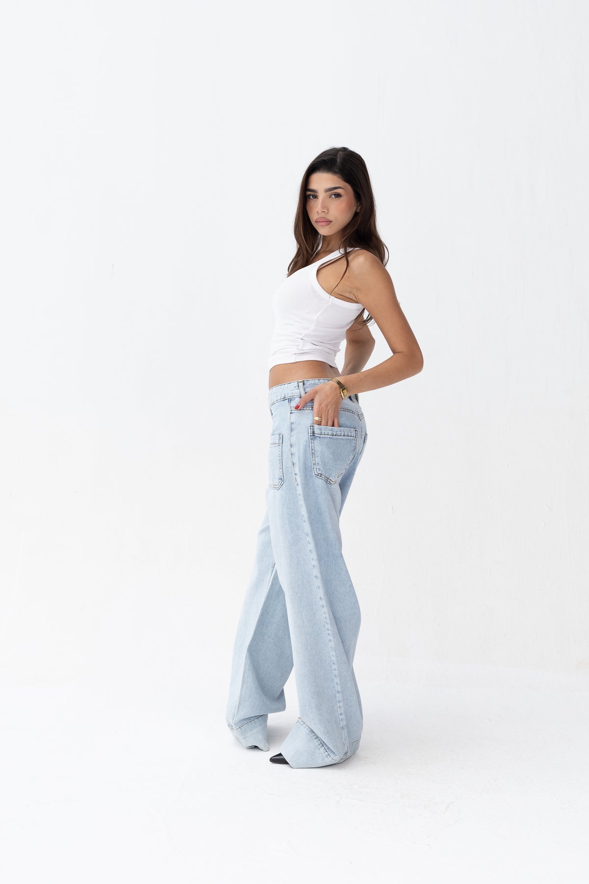 Front Pocket Light Blue Denim Jeans