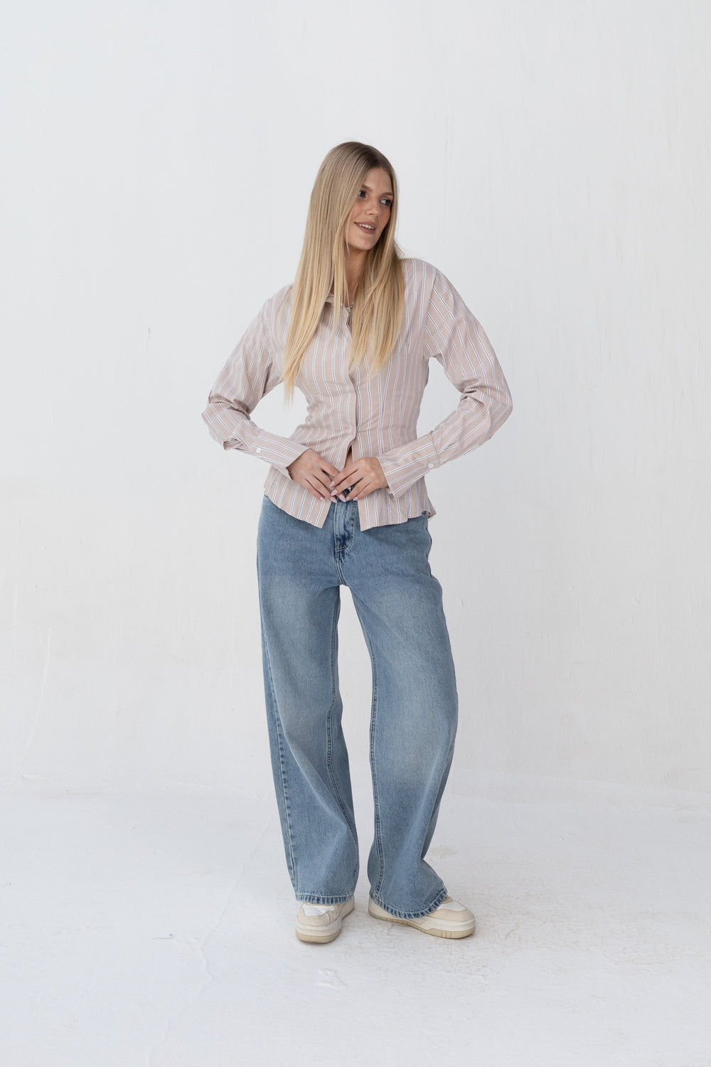 Bold Back Belt and Chest Pleats Shirt