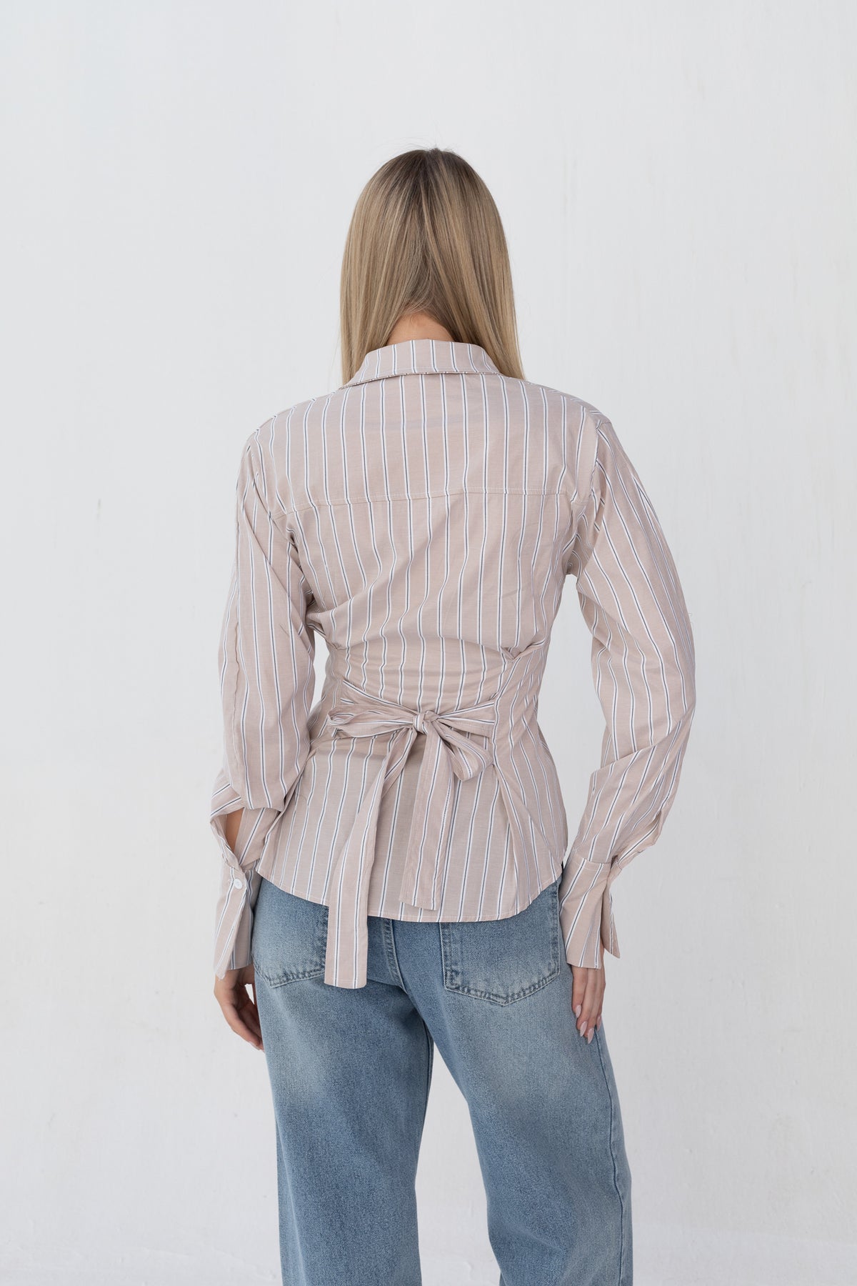 Bold Back Belt and Chest Pleats Shirt