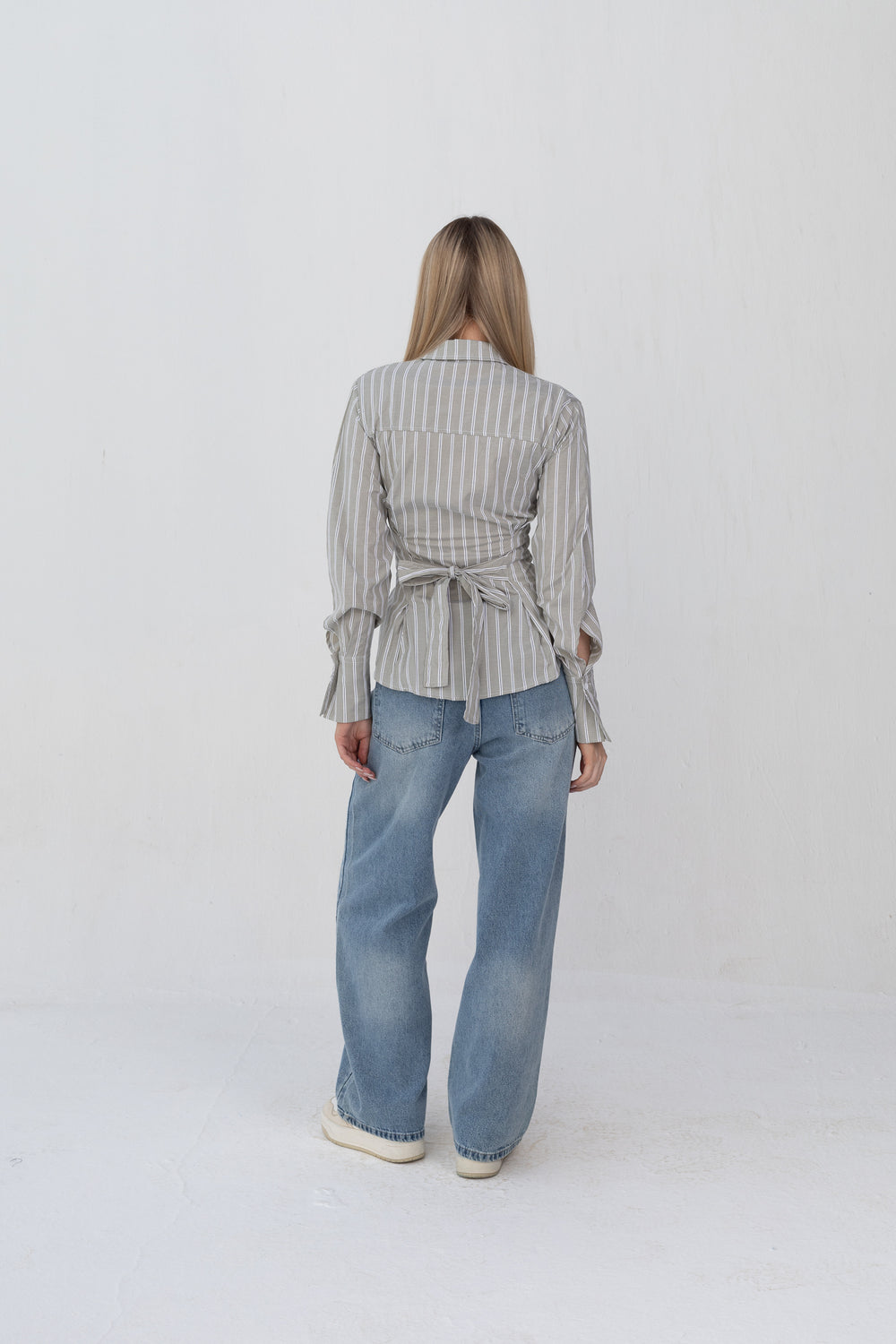 Bold Back Belt and Chest Pleats Shirt