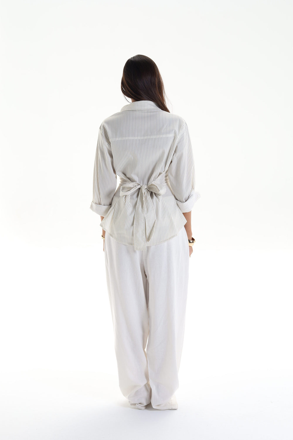 Pine Back Belt Cheast Pleats Shirt