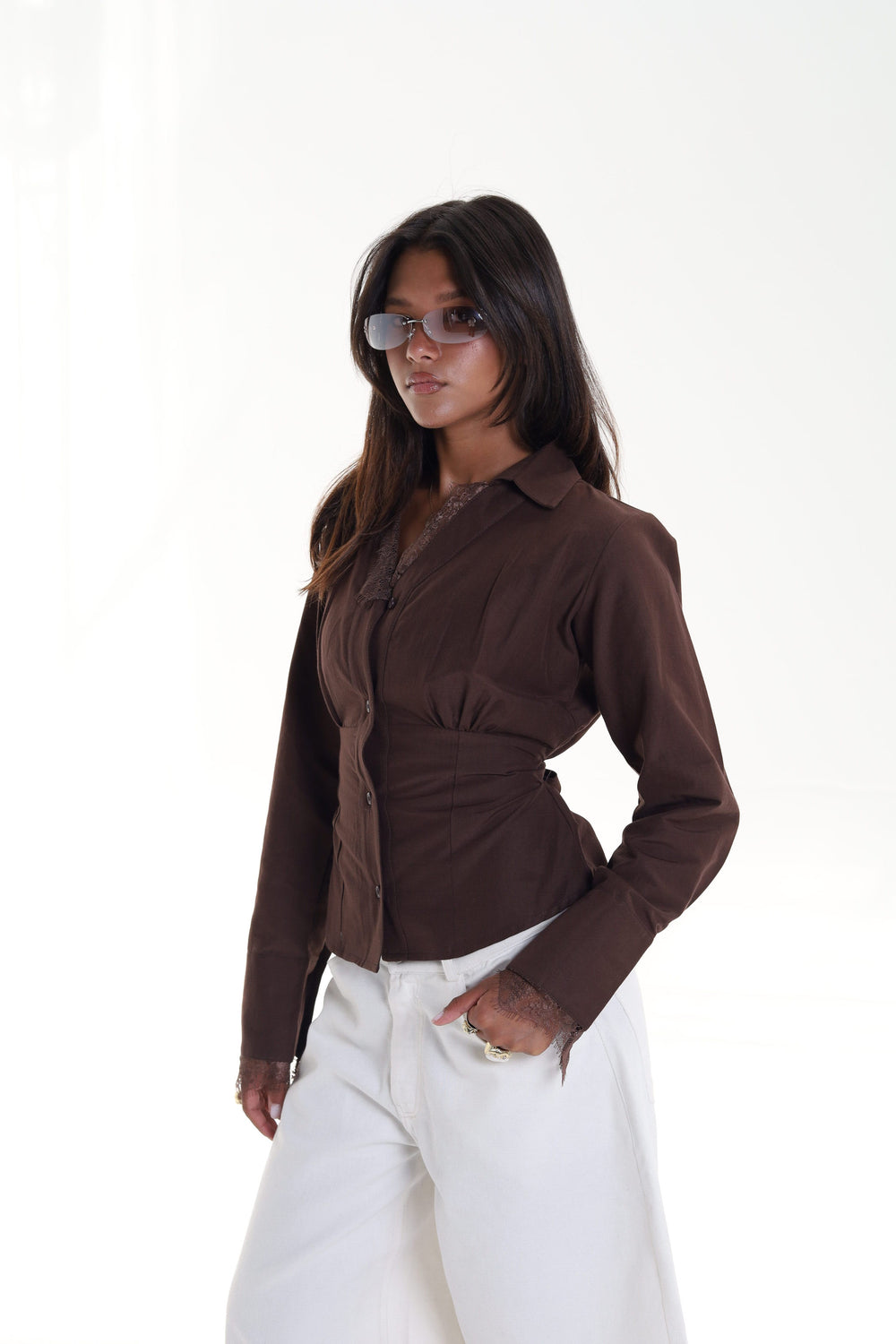 Lace Trim Corset Blouse