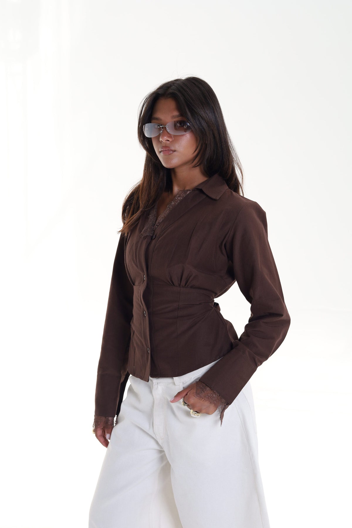 Lace Trim Corset Blouse