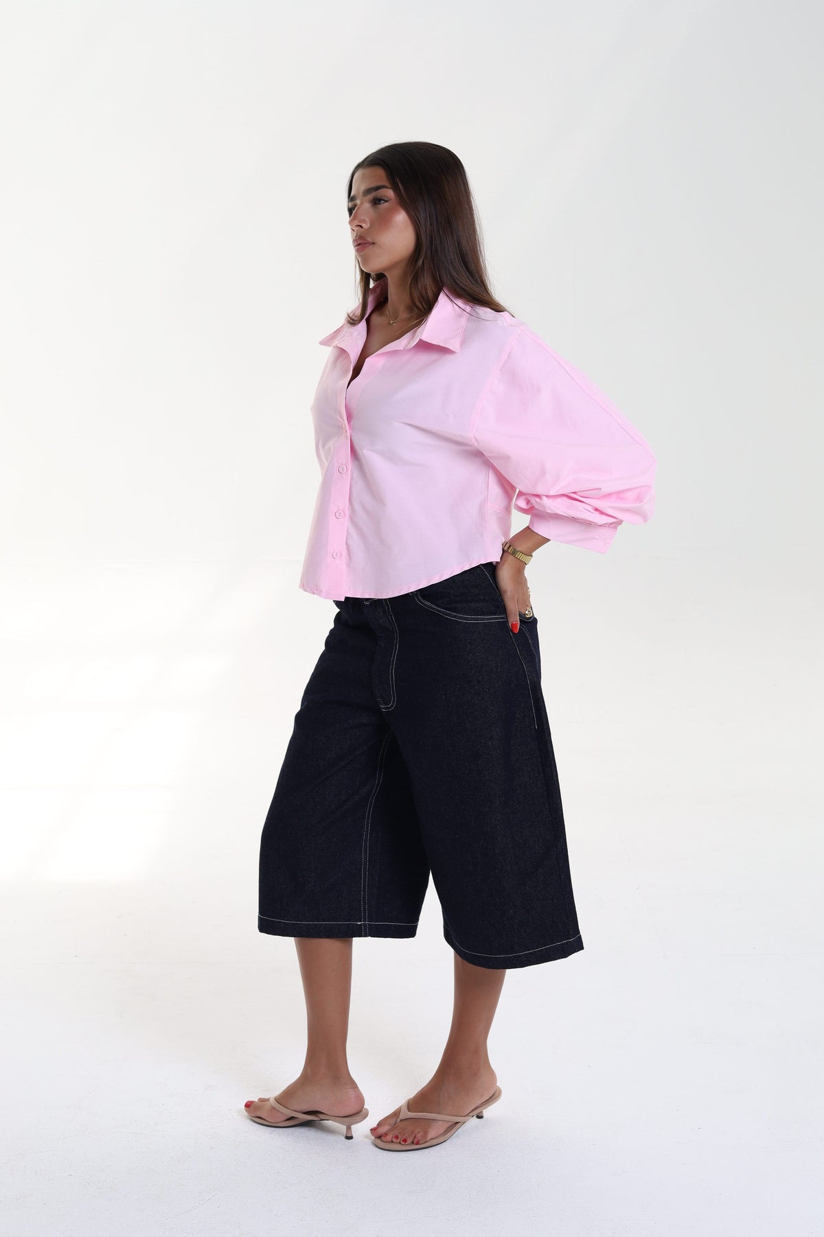 Cropped Balloon Sleeve Blouse