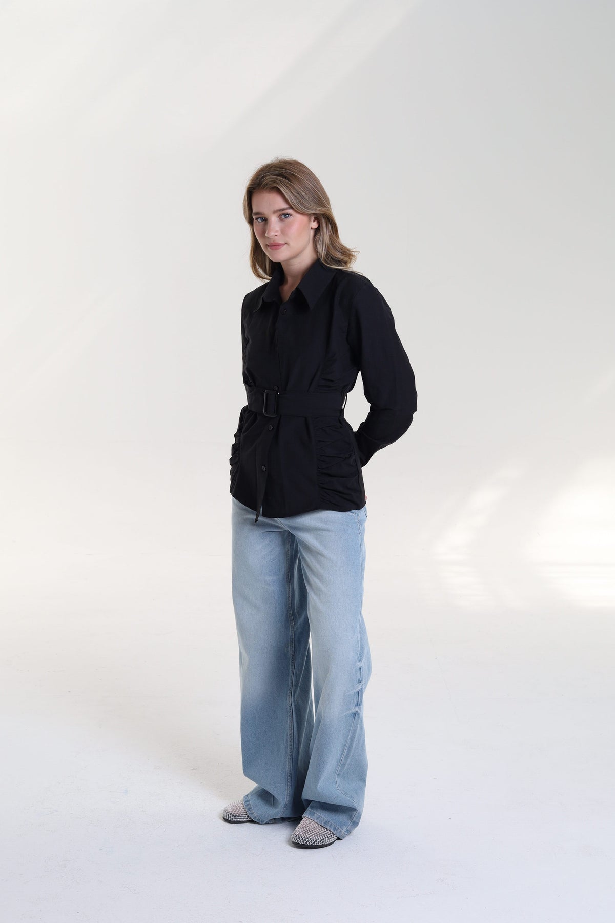 Ruched Side Belted Blouse