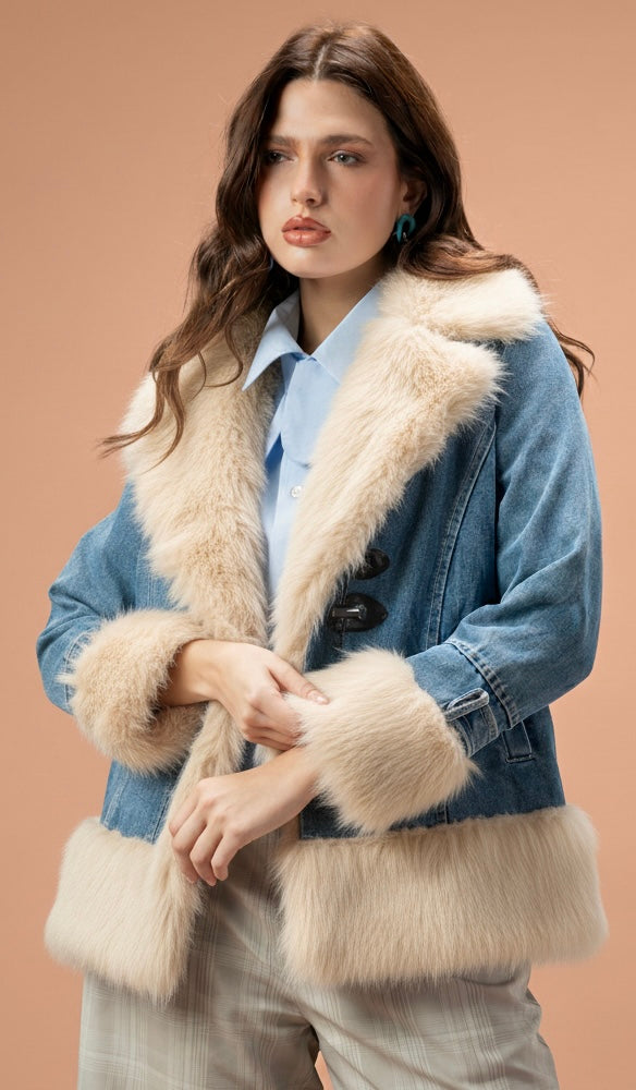 Denim Jacket with Fox Fur