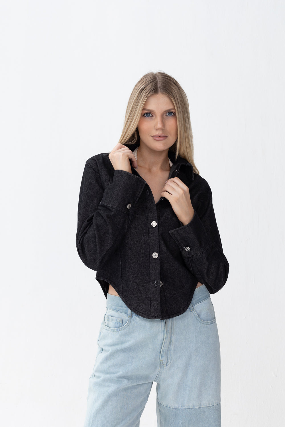 Denim Front Cut Blouse