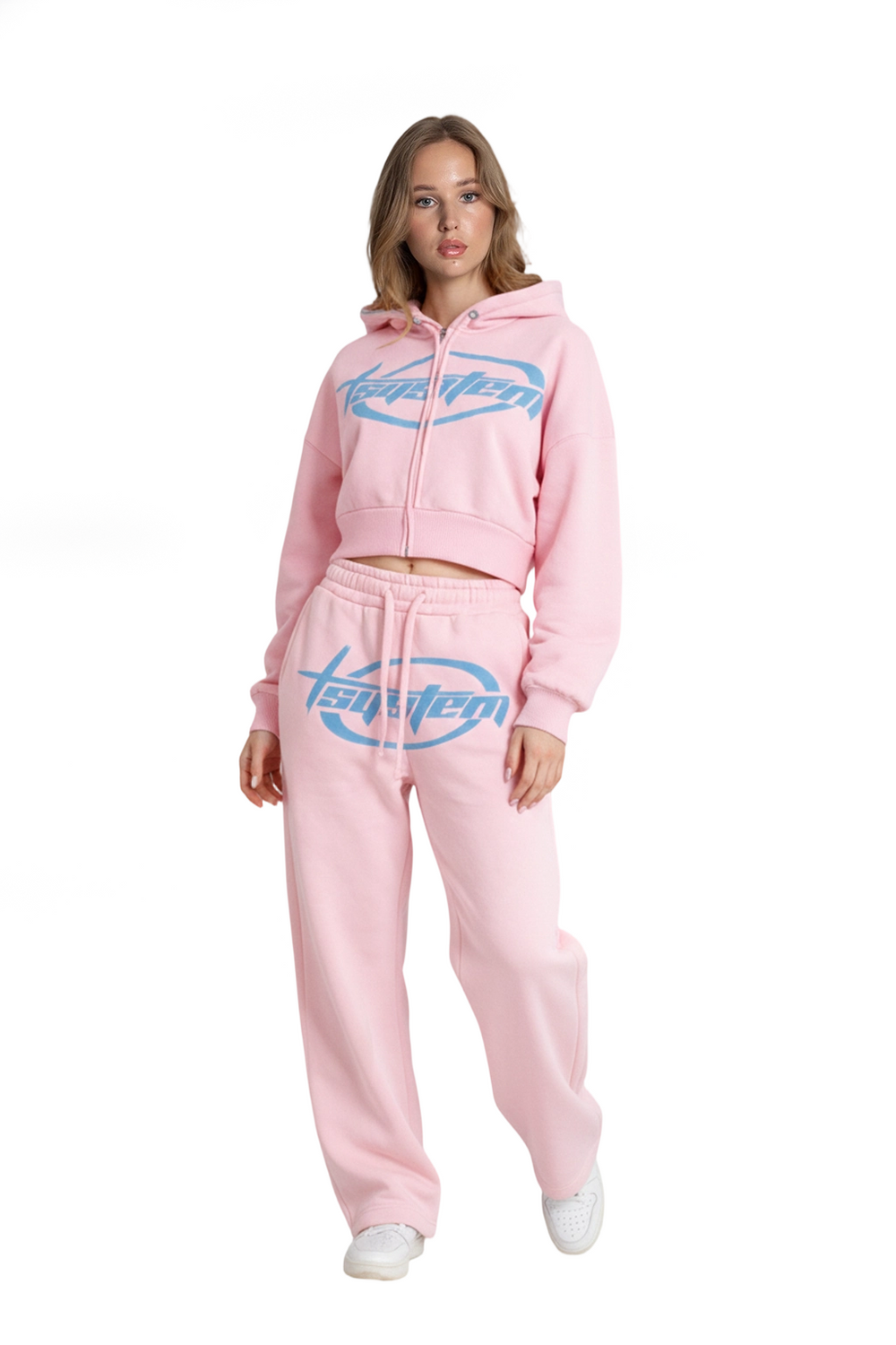 Suit with denim letters