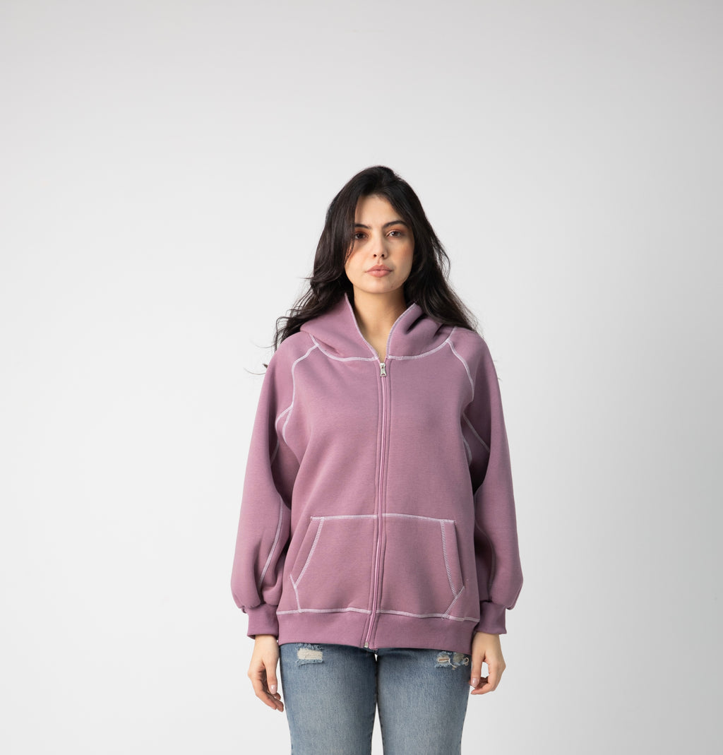 Melton jacket with white stitching