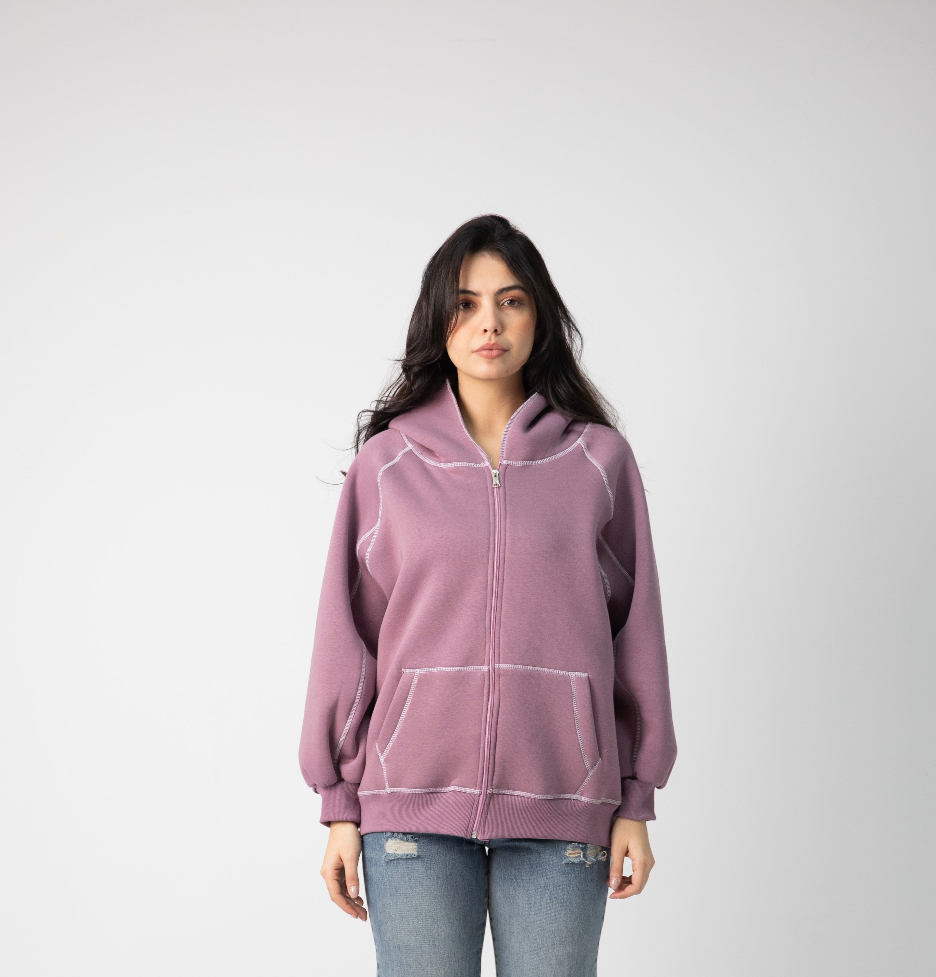 Melton jacket with white stitching