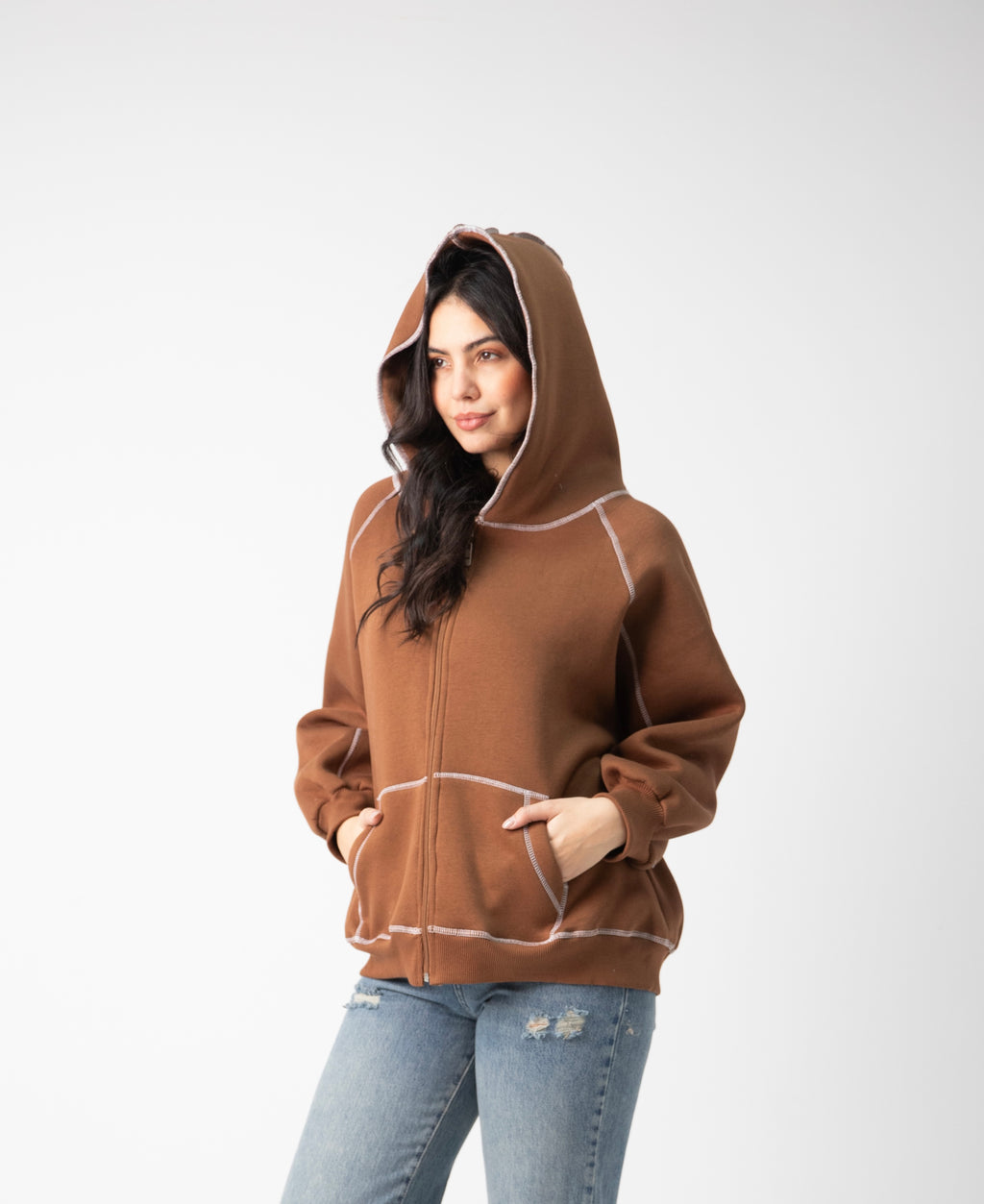 Melton jacket with white stitching