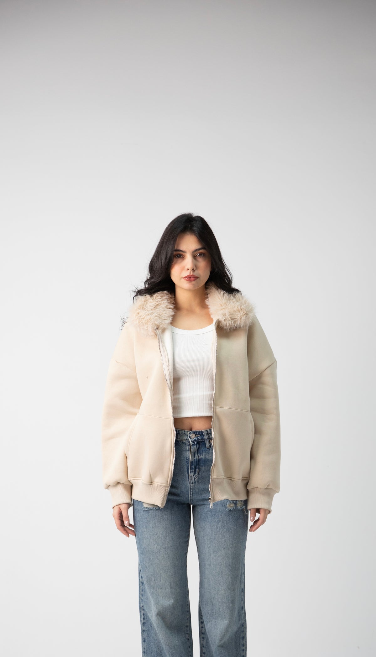 Melton fur hood jacket price