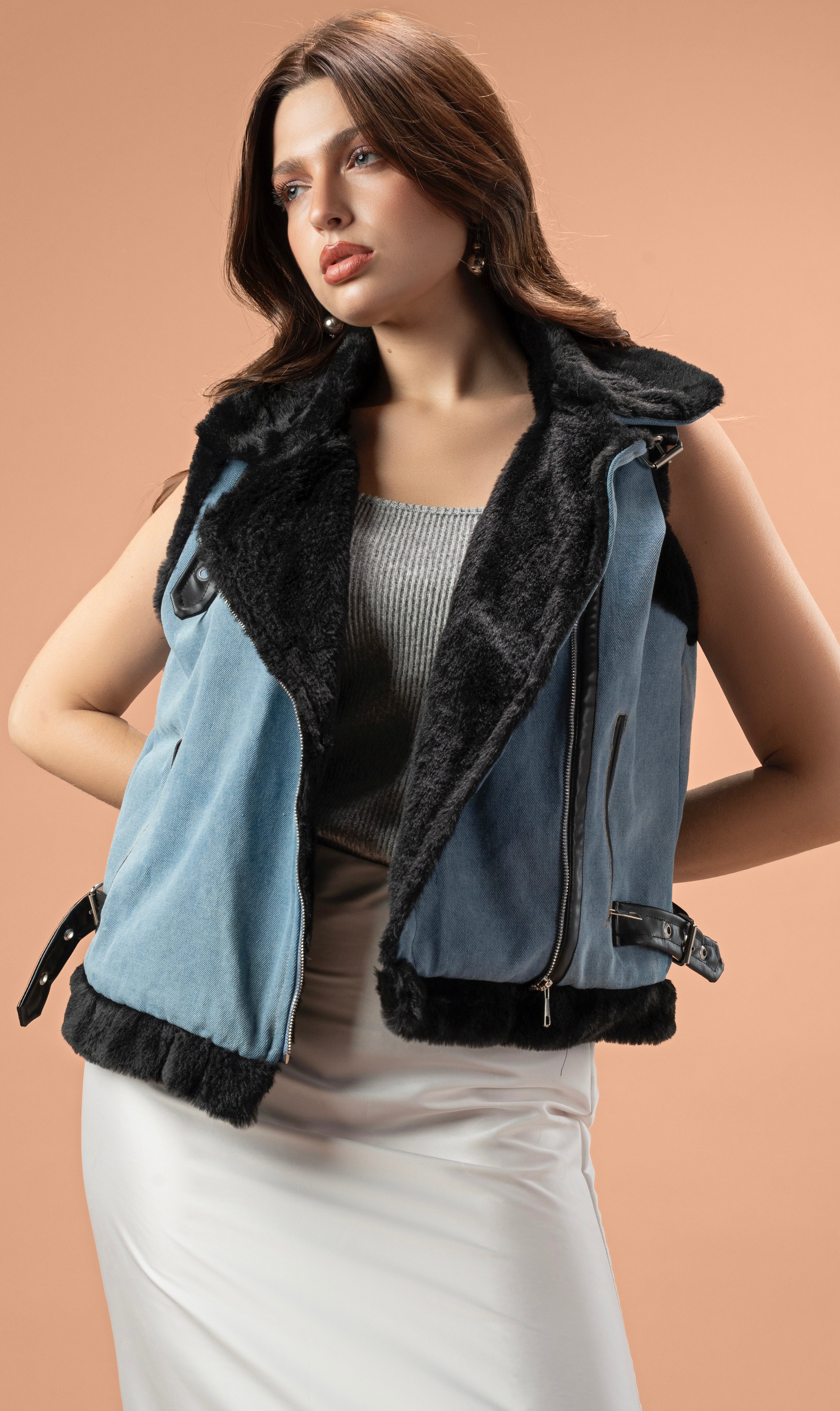 Denim Vest x Soft Fur