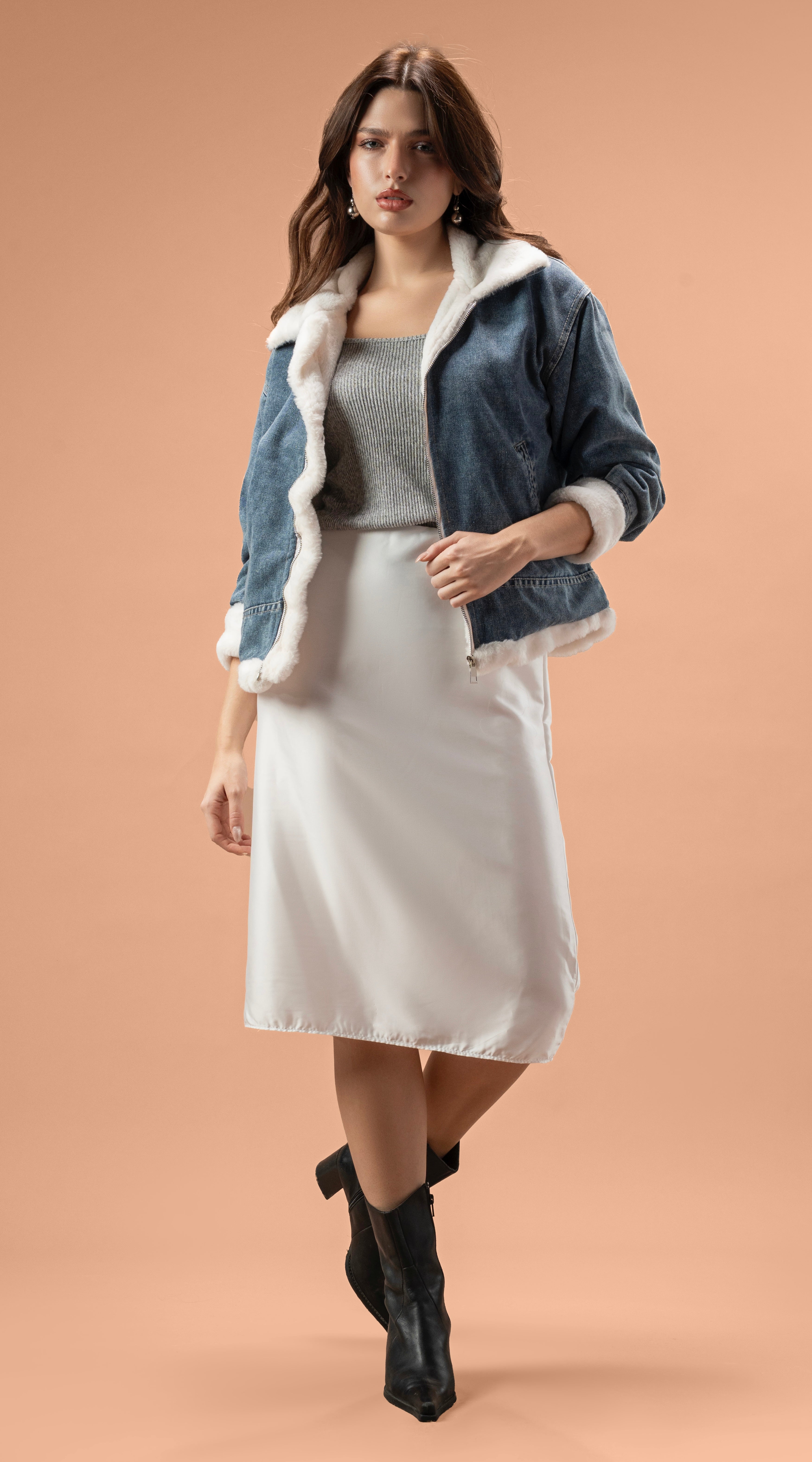 Denim jacket x soft fur