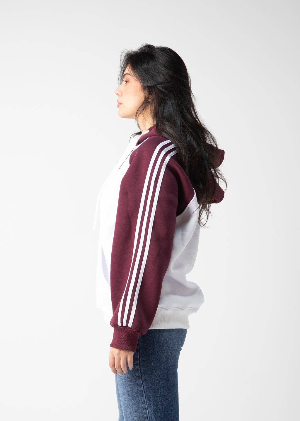 ‏melton Striped Sleeves hooded  price