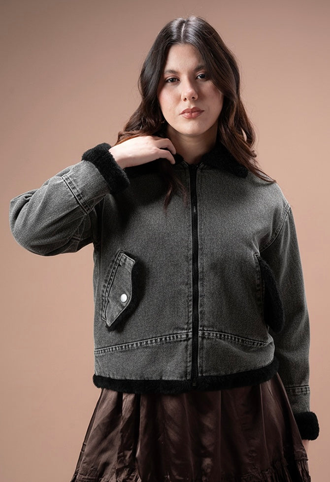 Denim jacket x soft fur