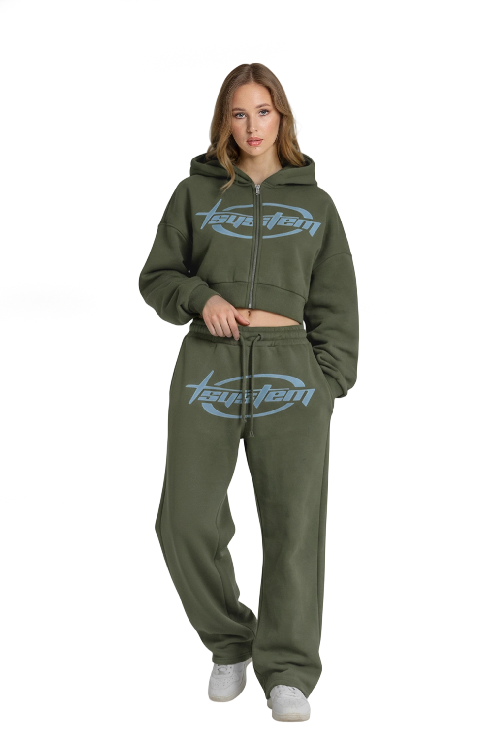 Suit with denim letters