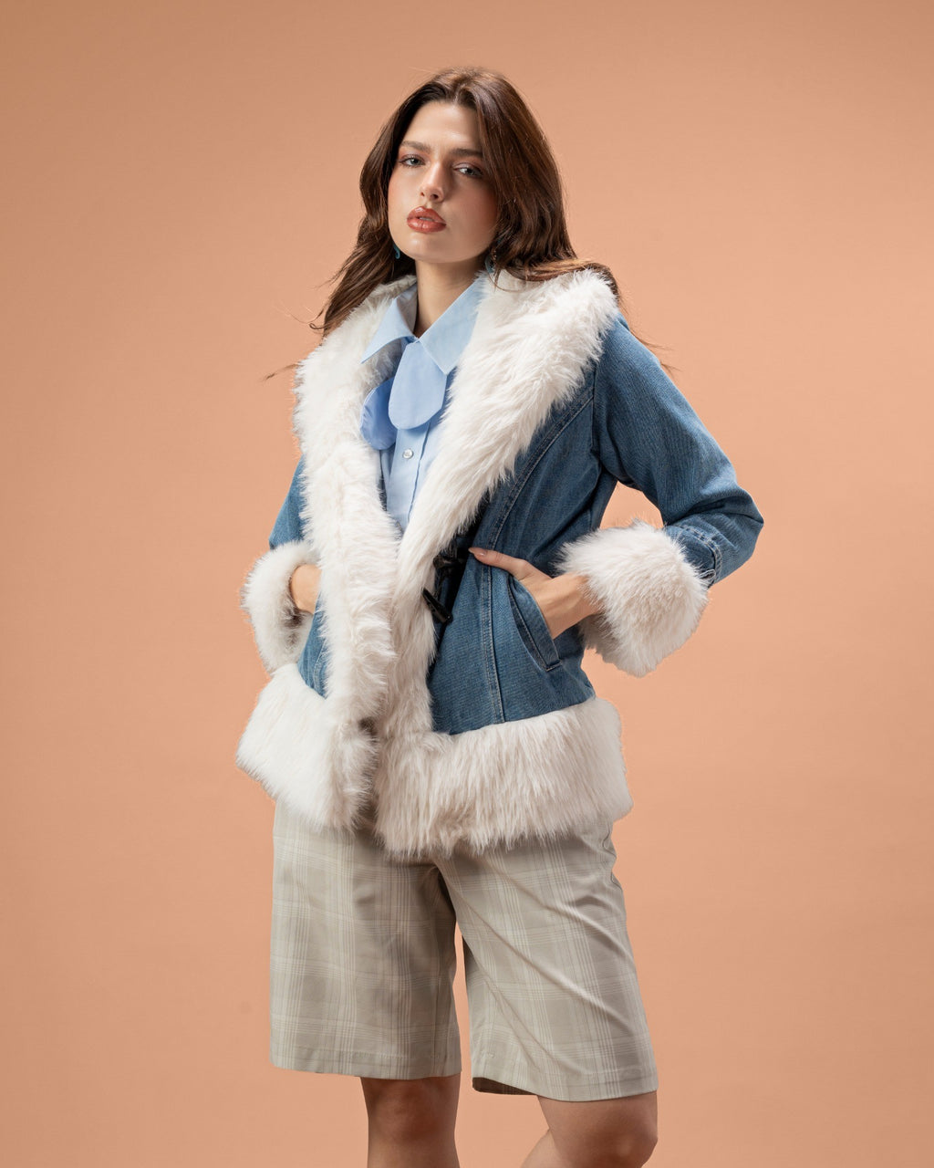 Denim Jacket with Fox Fur