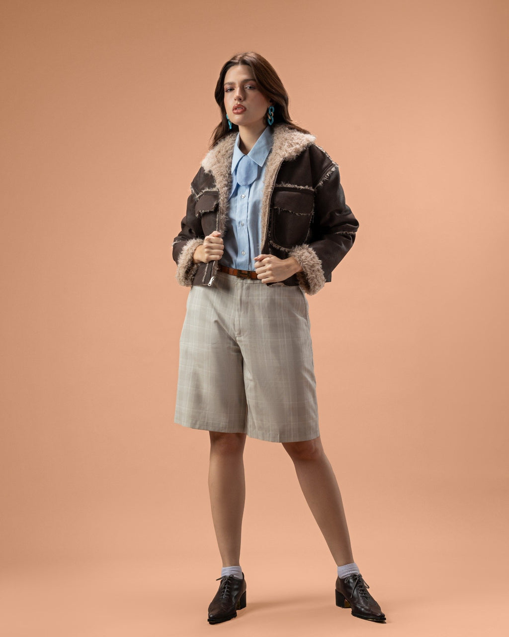 Faux leather stitcked fur jacket