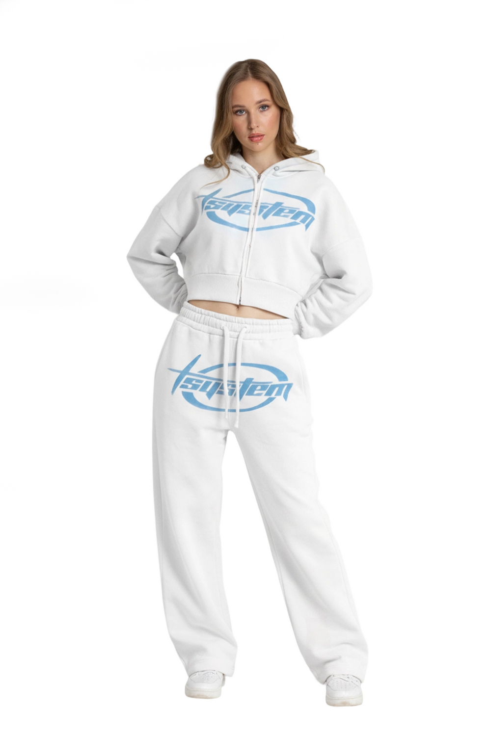 Suit with denim letters