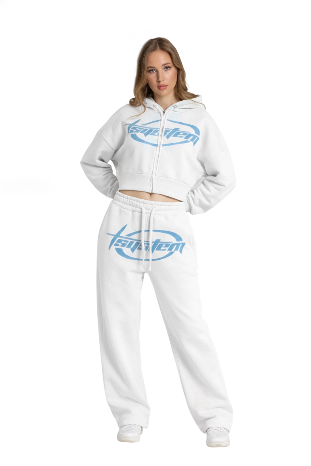 Suit with denim letters