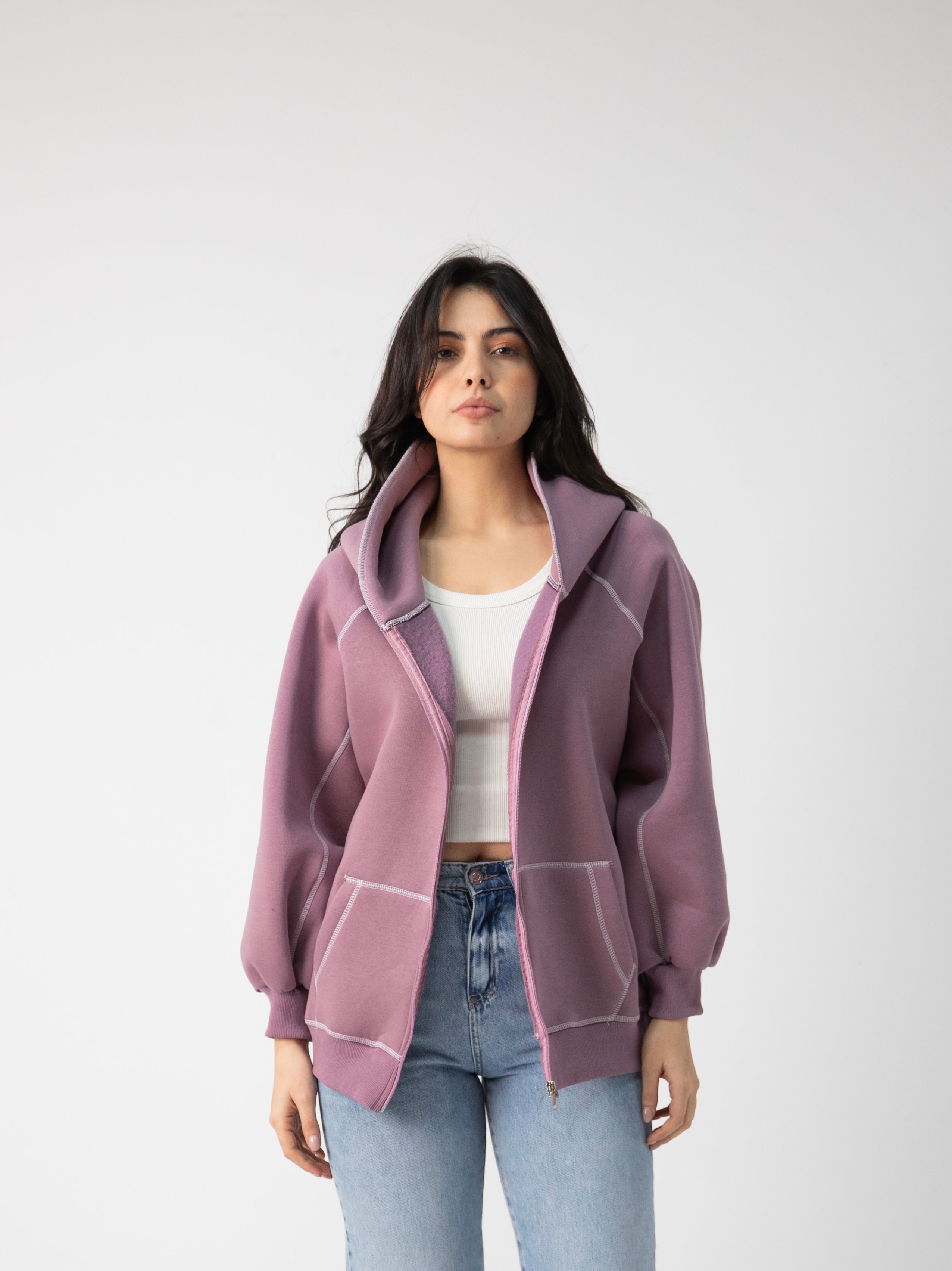 Melton jacket with white stitching