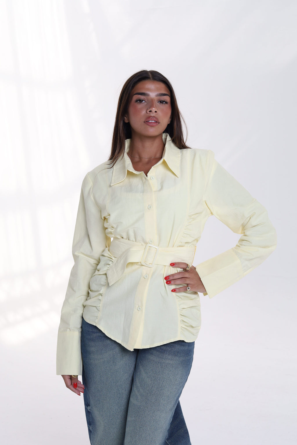 Ruched Side Belted Blouse