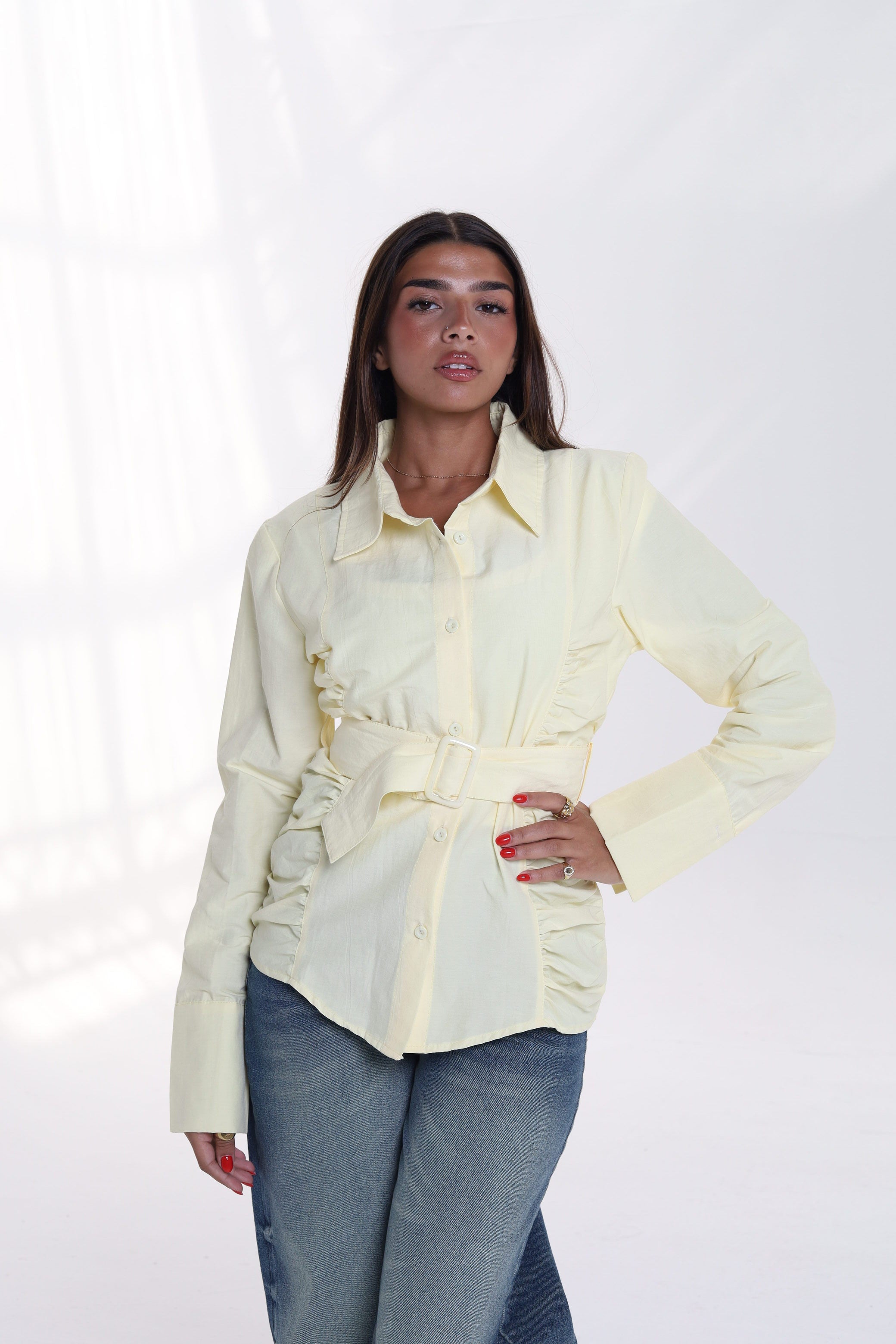 Ruched Side Belted Blouse