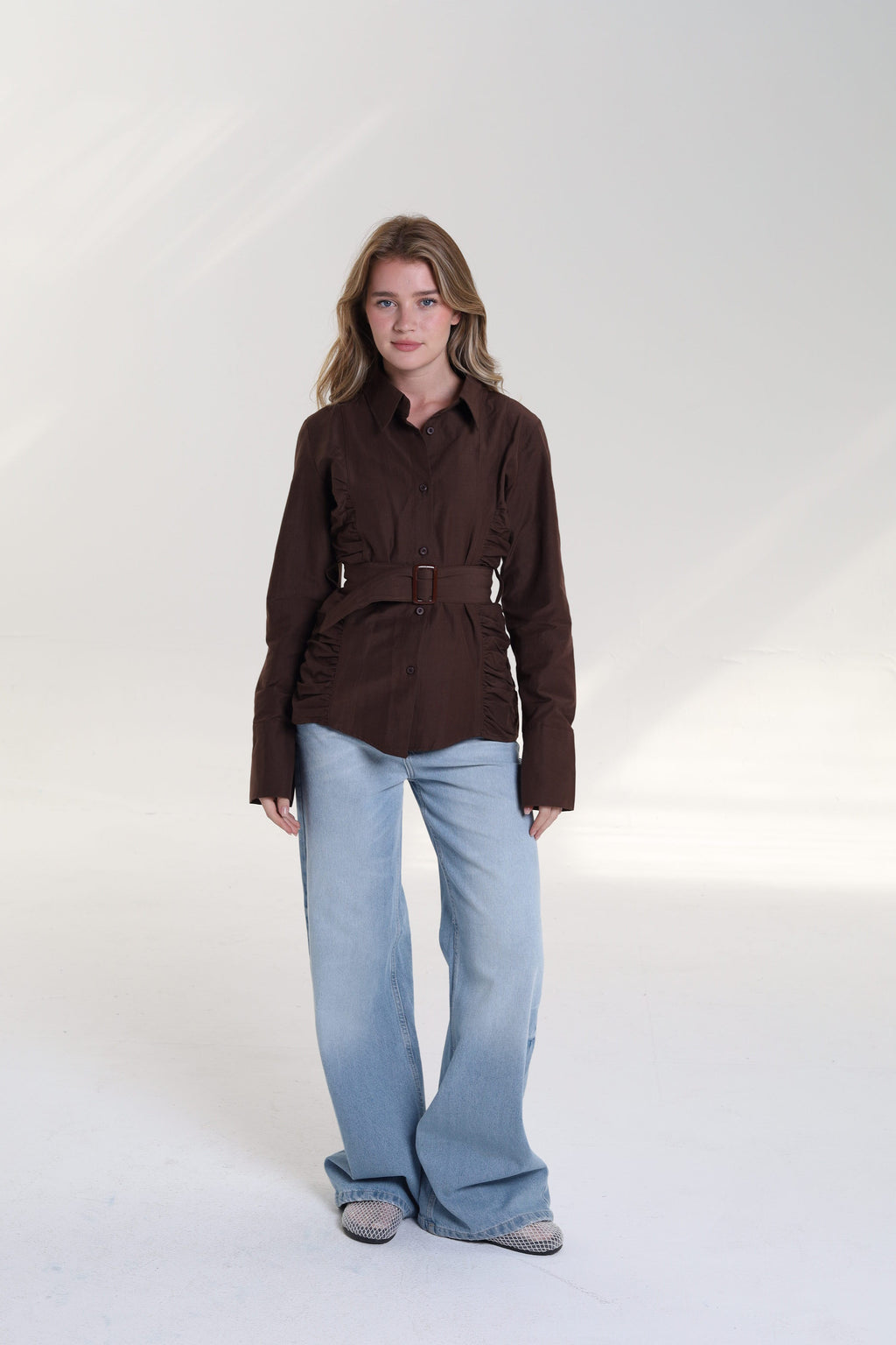 Ruched Side Belted Blouse