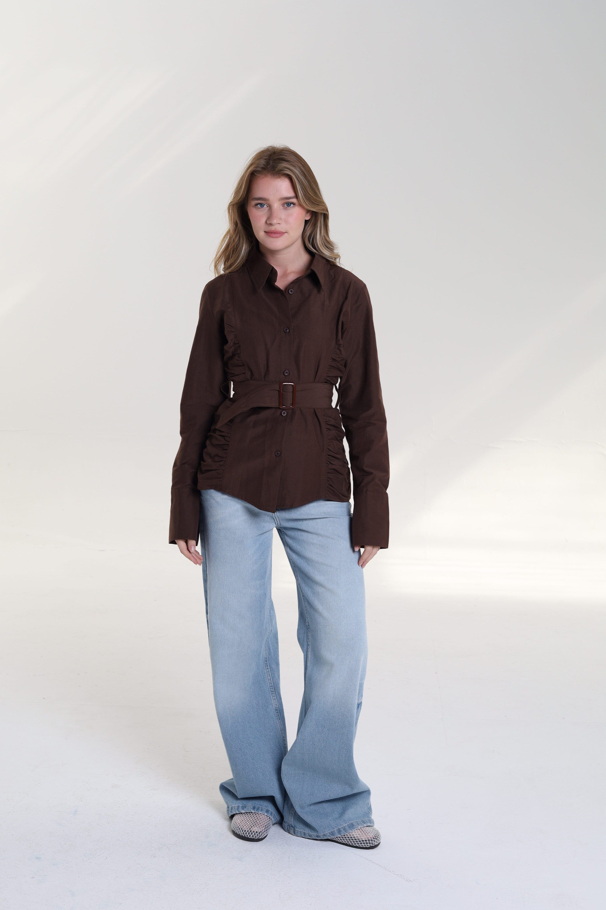 Ruched Side Belted Blouse