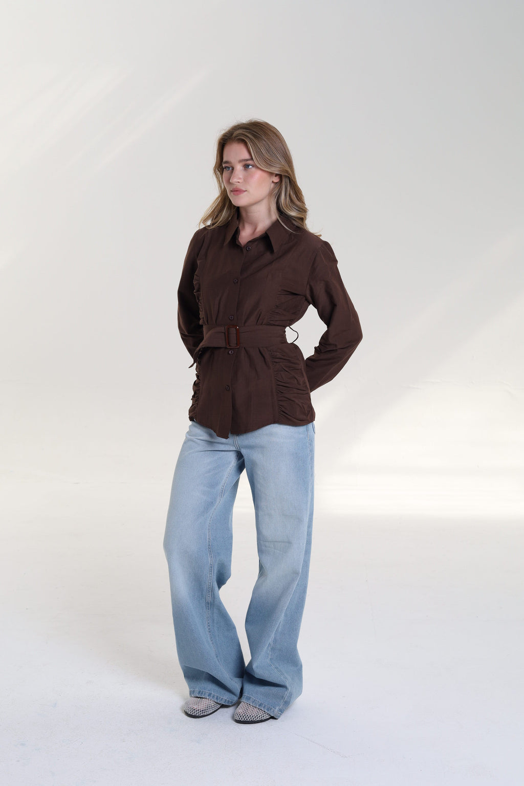 Ruched Side Belted Blouse