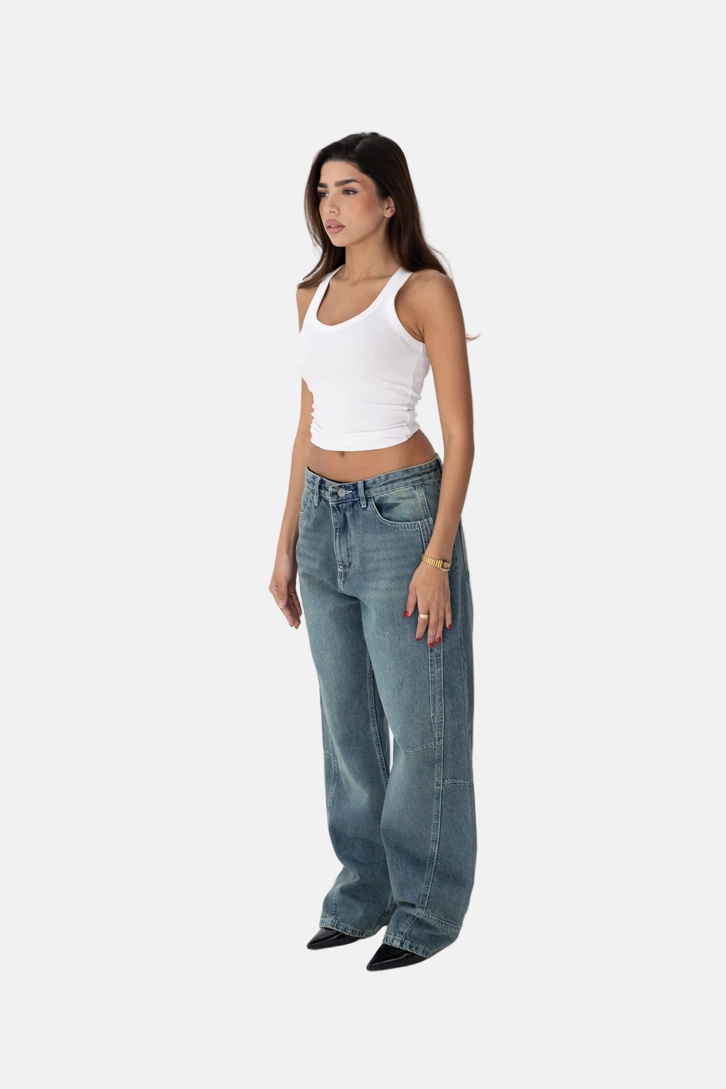Wide Leg Jeans Vintage Blue Front Cut