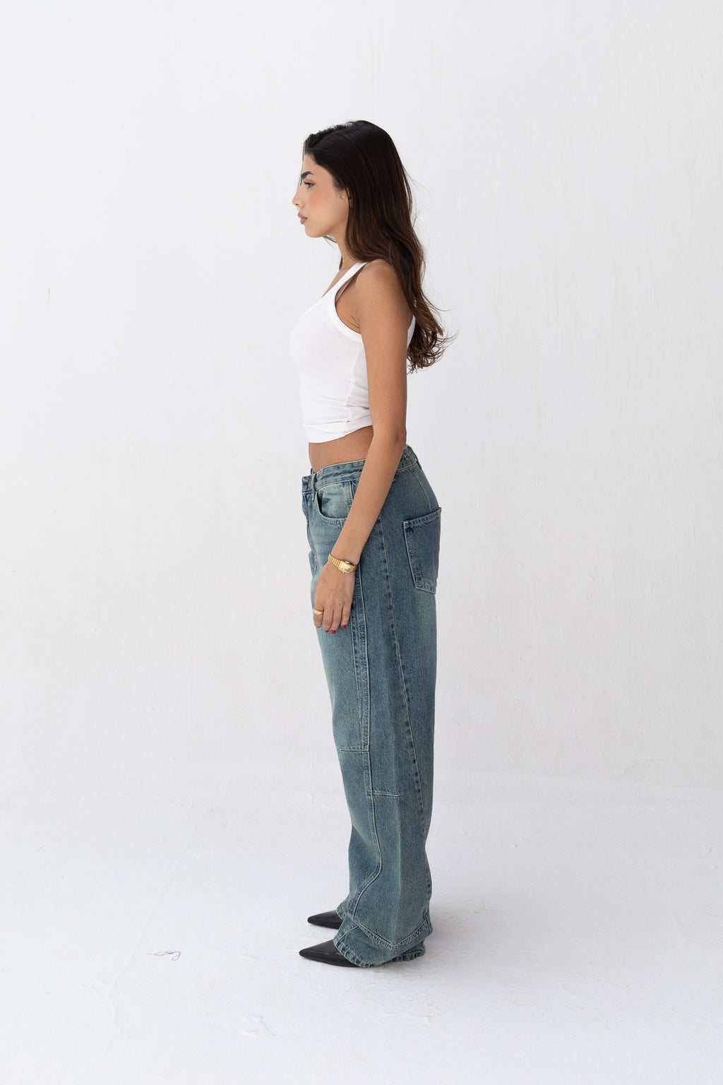 Wide Leg Jeans Vintage Blue Front Cut