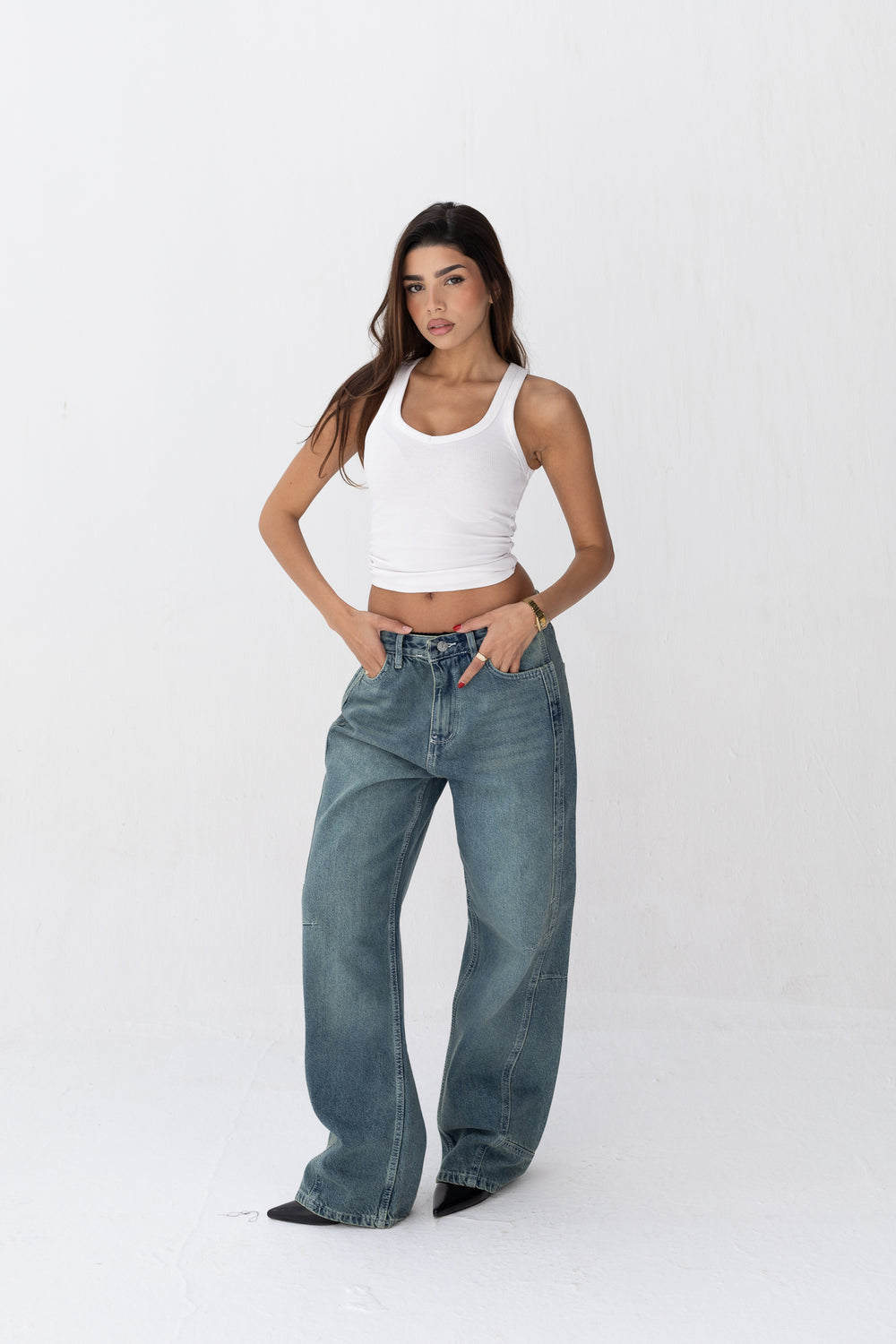 Wide Leg Jeans Vintage Blue Front Cut