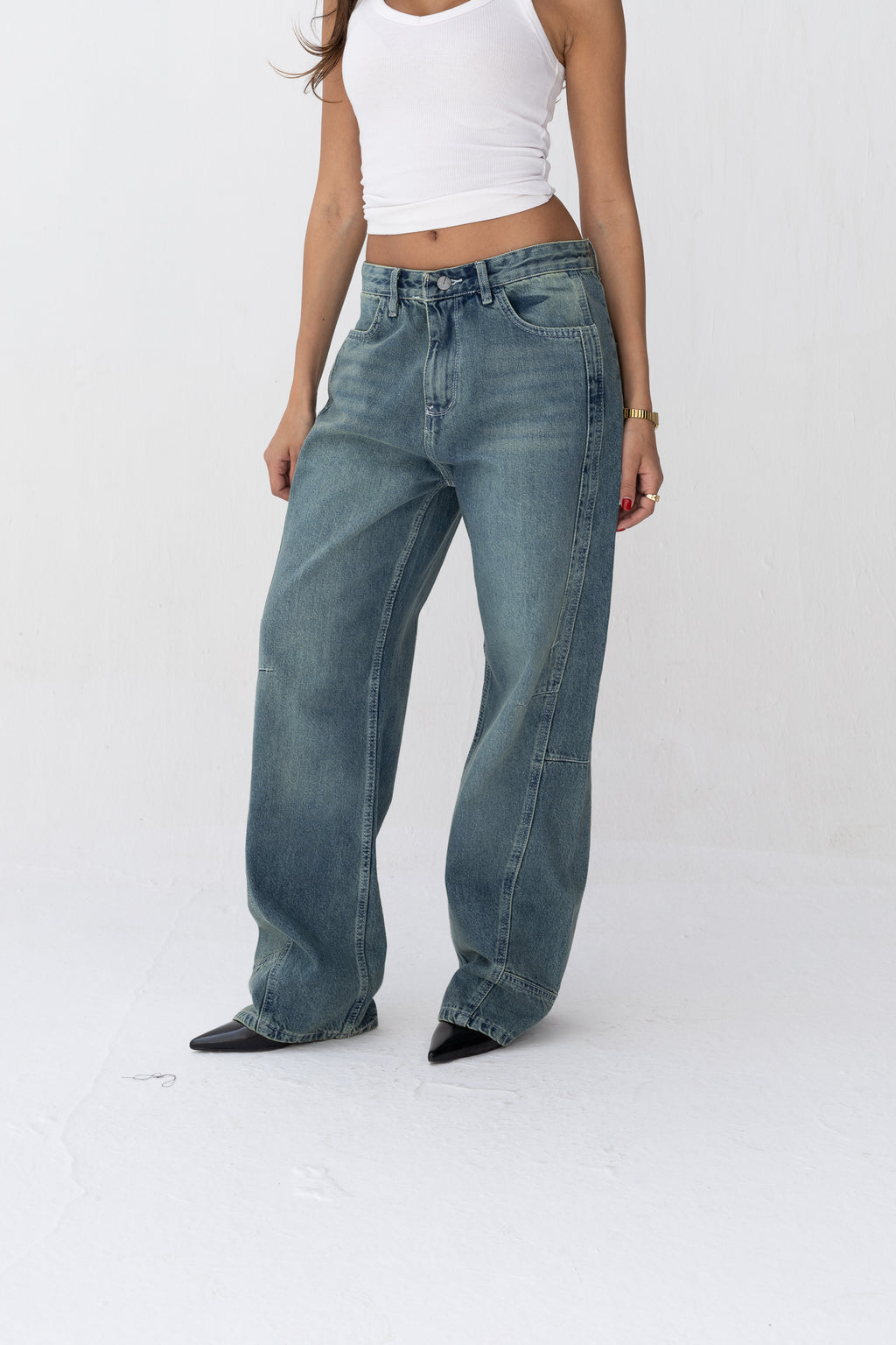 Wide Leg Jeans Vintage Blue Front Cut