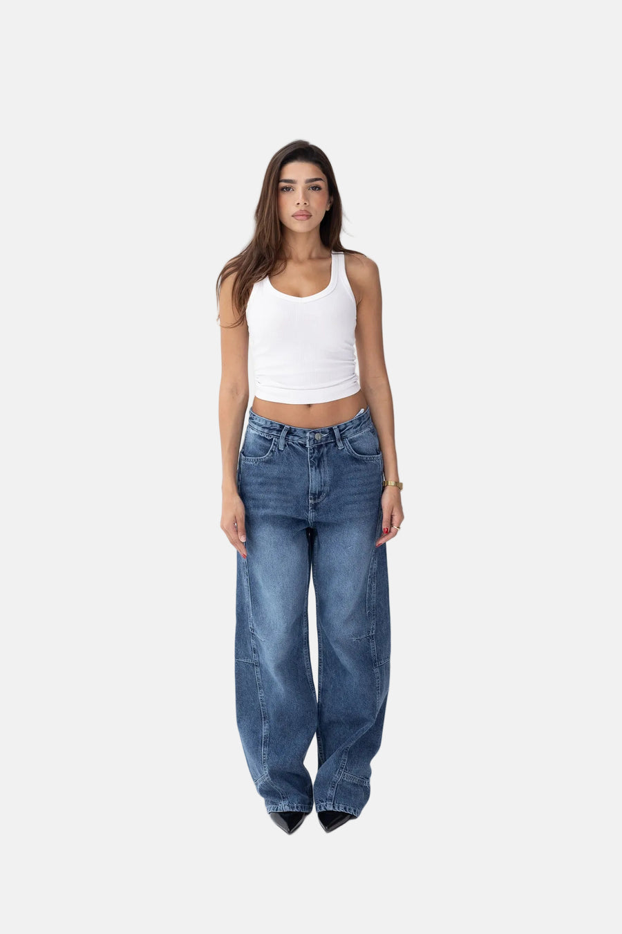 Wide Leg Jeans Blue Front Cut