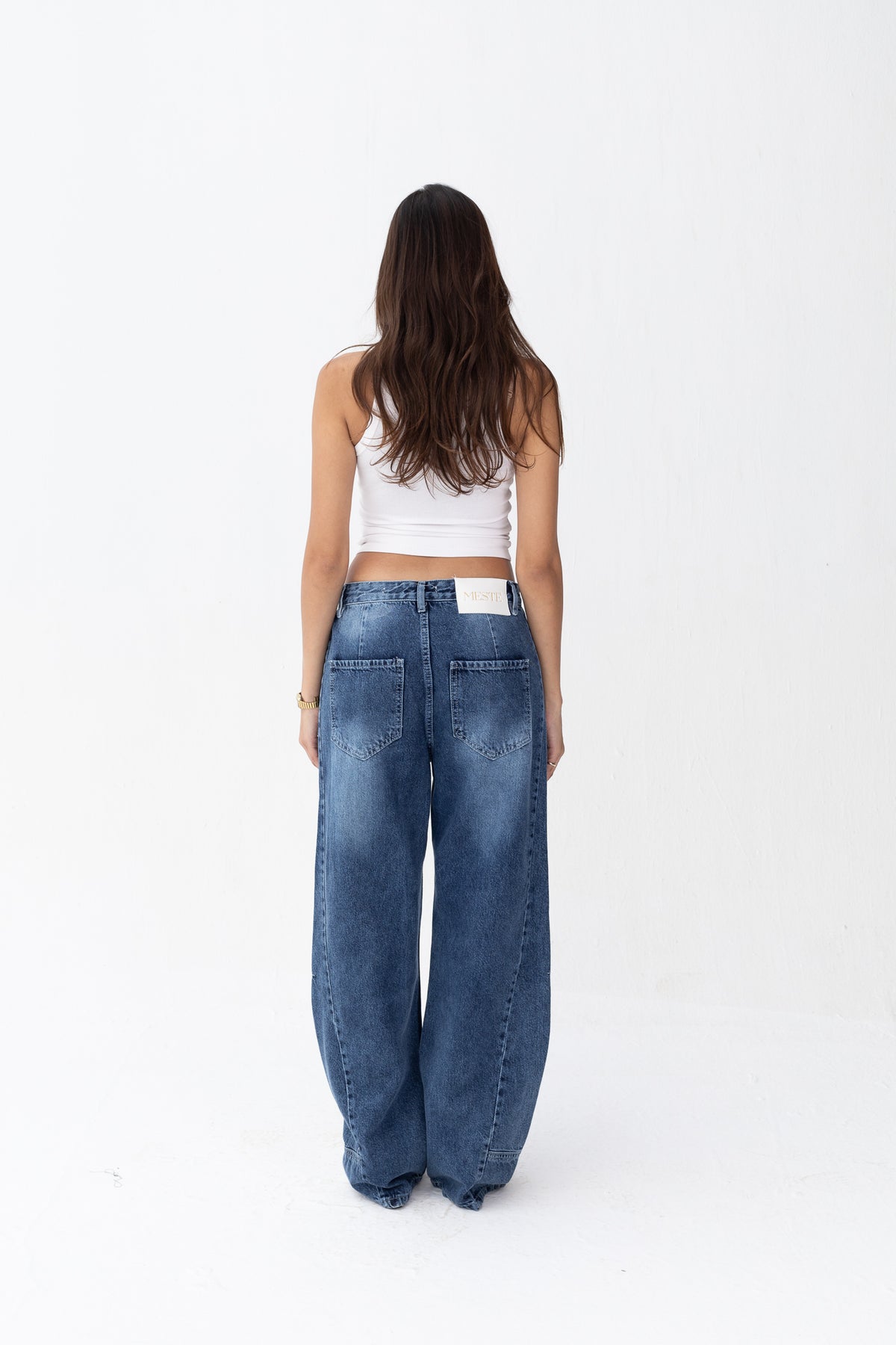 Wide Leg Jeans Blue Front Cut