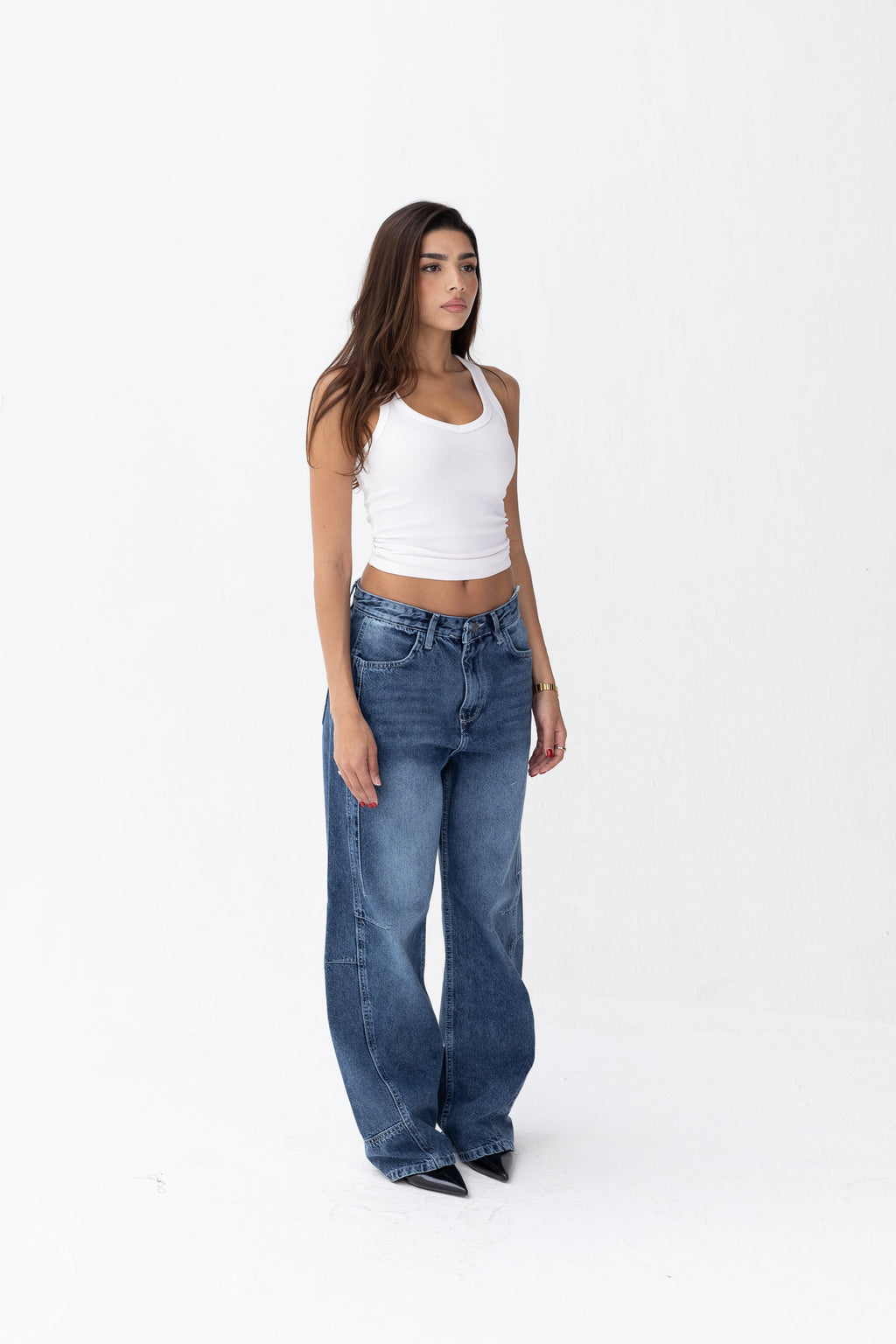 Wide Leg Jeans Blue Front Cut
