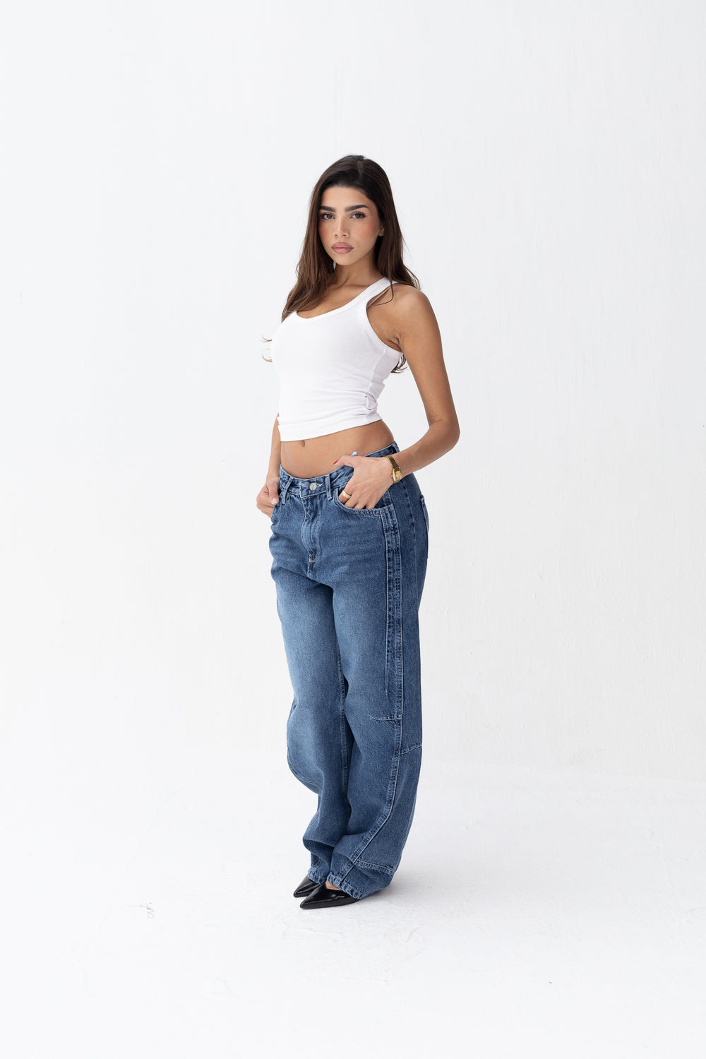 Wide Leg Jeans Blue Front Cut