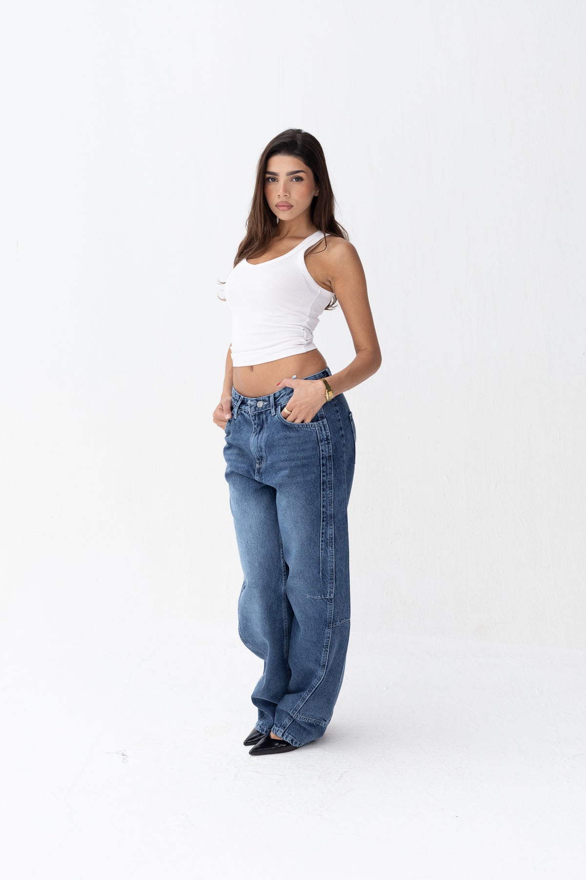 Wide Leg Jeans Blue Front Cut