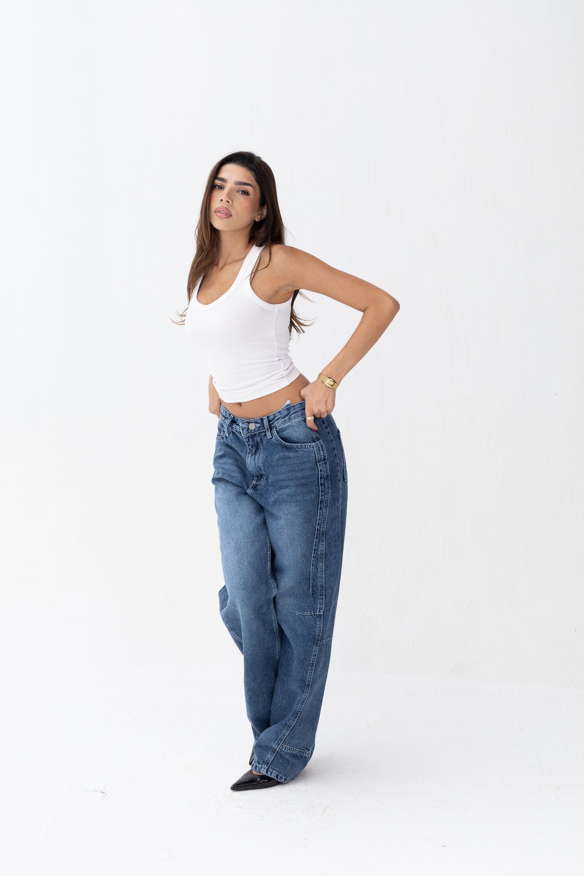 Wide Leg Jeans Blue Front Cut