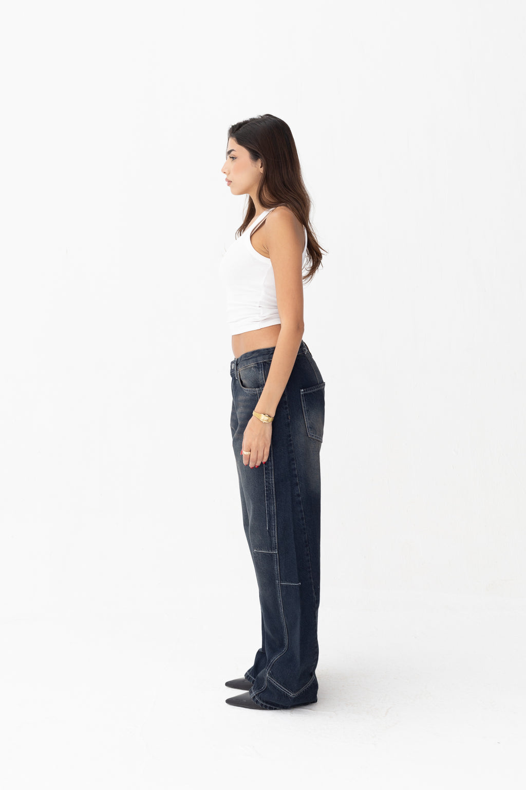 Wide Leg Jeans Dirty Blue Front Cut