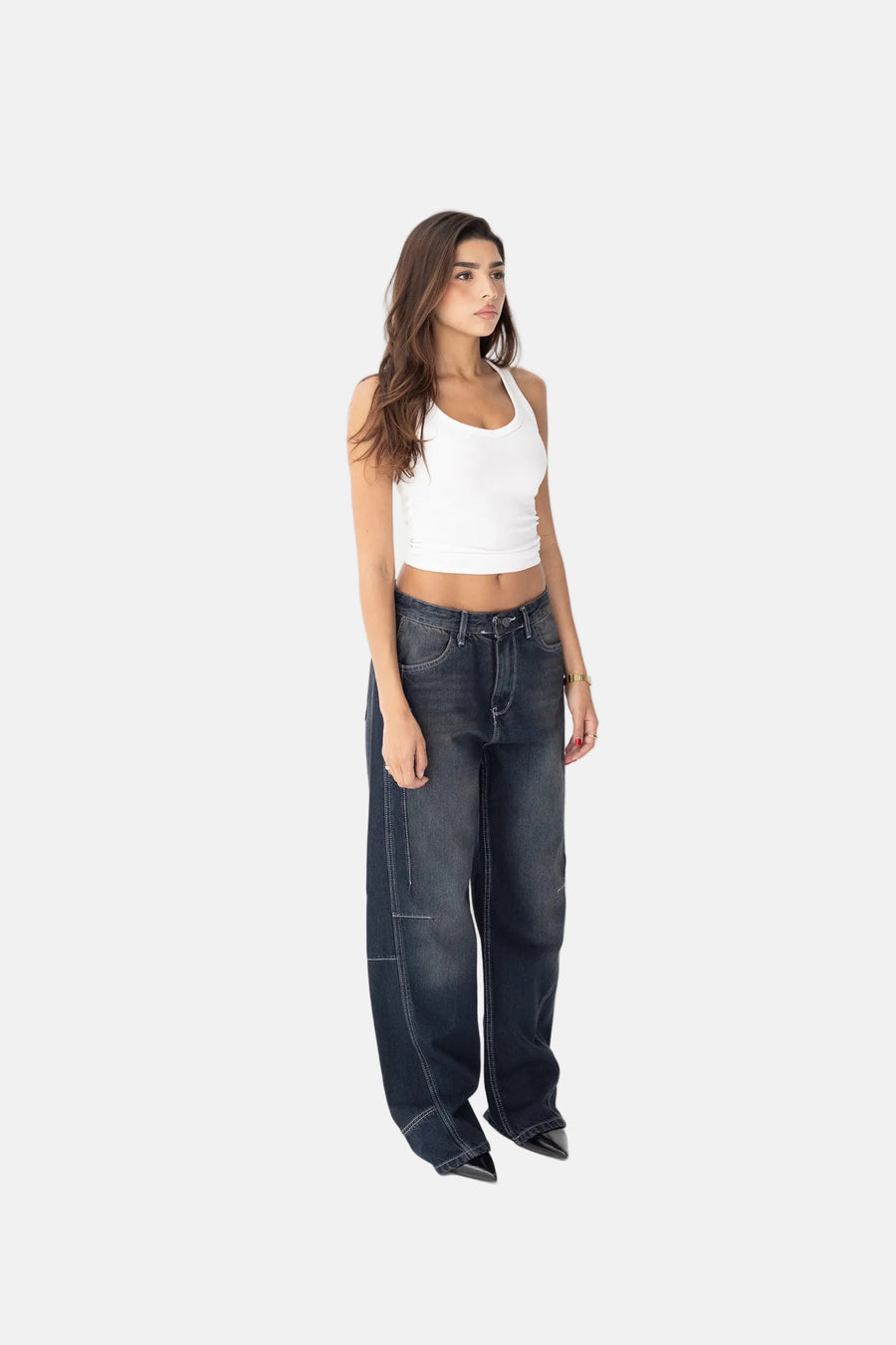 Wide Leg Jeans Dirty Blue Front Cut