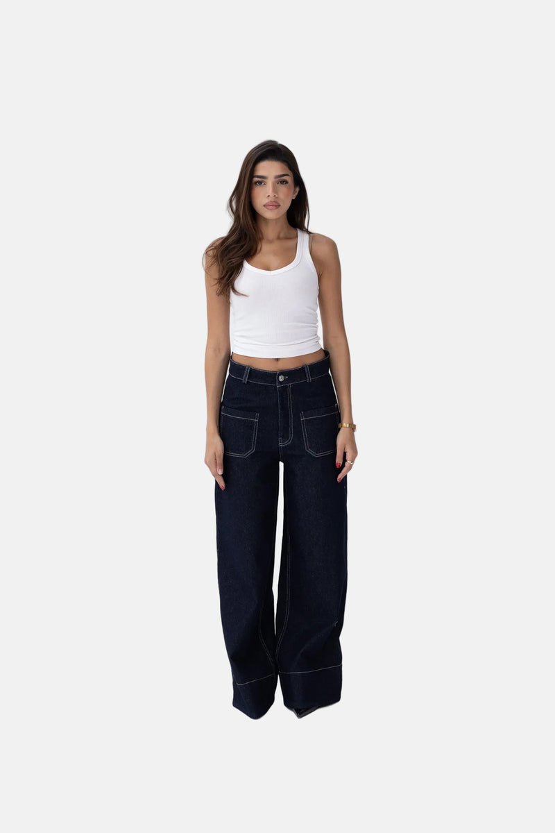 Front Pocket Navy Denim Jeans
