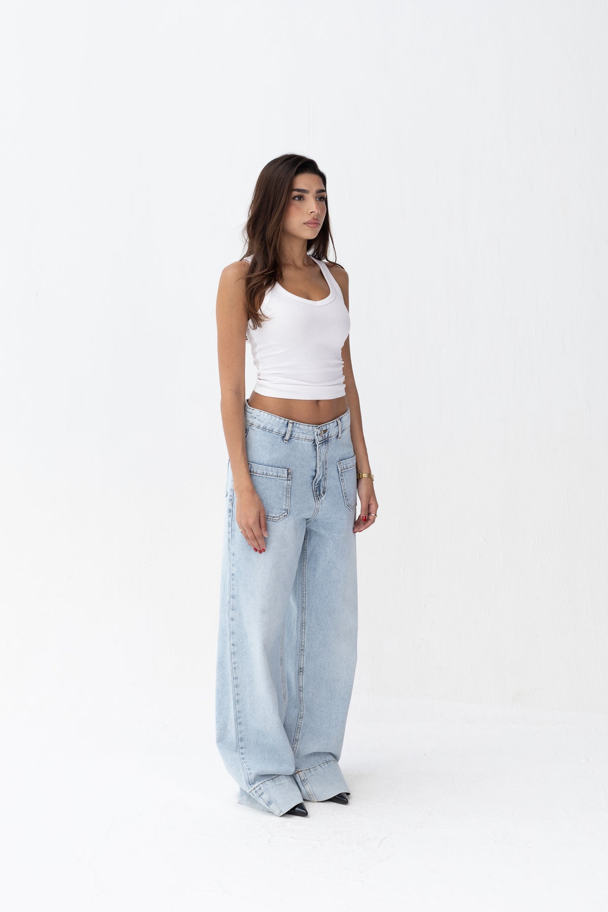 Front Pocket Light Blue Denim Jeans